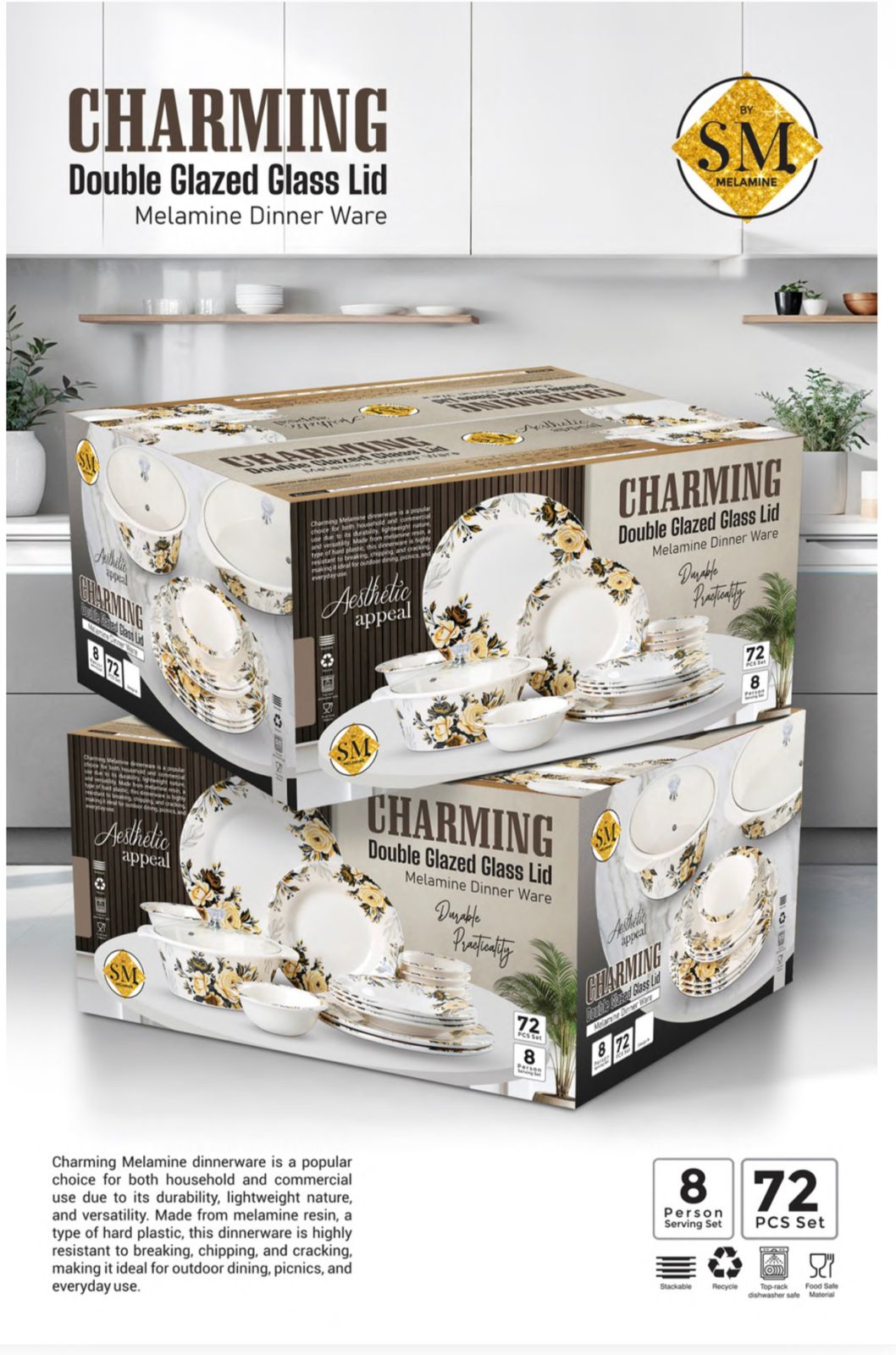 Charming Double Glazed Glass Lid Set 72-Pcs - Image 5